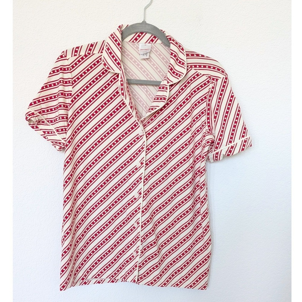 Hanna Andersson Heart Stripe Pajama Set Women XS Red White Organic Cotton PJ Set